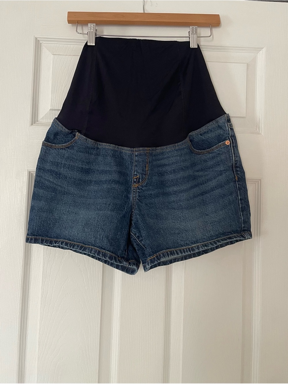 Isabel Maternity by Ingrid & Isabel Blue Denim Shorts with Black Support Panel8